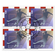 Briefmarken CHF 1.00 «75 Jahre IHF Internationale Handballförderation», Viererblock Viererblock (4 Marken, Taxwert CHF 1.00),gummiert, gestempelt