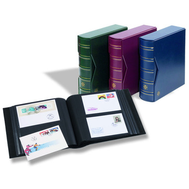 Album for 200 first-day covers, 50 pages, bordeaux 195 x 130 mm, incl. protective slipcase 280x 290 x 86mm