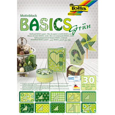 FOLIA Bloc de papier Basic 46549 àmotifs, vert, 30 pcs.