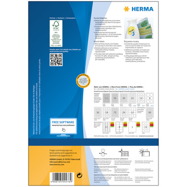 HERMA Etichette SPECIAL 40x40mm 4476 bianco,non-per. 2400 pz./100f.