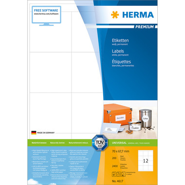 HERMA Etiketten Premium 70x67,7mm 4617 weiss 2400 Stück