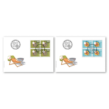 Busta primo giorno «Estate» Serie di quartine (8 francobolli, valore facciale CHF 8.80) su 2 buste primo giorno (FDC) C6