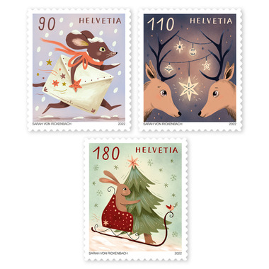 Briefmarken-Serie «Weihnachten – Festliche Grüsse» Serie (3 Marken, Taxwert CHF 3.80), selbstklebend, ungestempelt