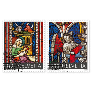 Timbres Série «Noël – Art sacré» Série (2 timbres, valeur d'affranchissement CHF 3.40), gommé, oblitéré