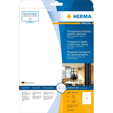 HERMA Etiketten 210x297mm 8020 transparent, 25 Blatt