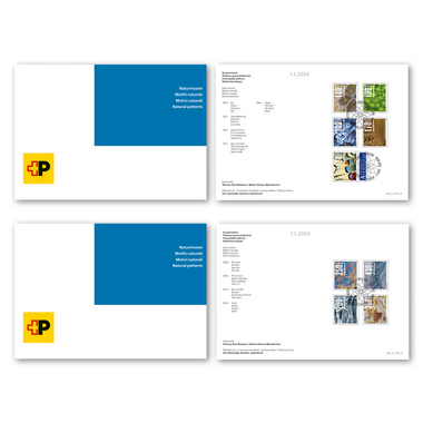 Folder / Foglio da collezione «Motivi naturali» Serie (9 francobolli, valore facciale CHF 19.10) in 2 folder / fogli da collezione, con annullo