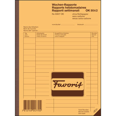 FAVORIT Wochen-Rapporte D/F/I A5 9307 OK Durchschreibepapier 50x2 Blatt