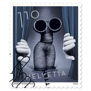 Stamp «50 years MUMMENSCHANZ» Single stamp of CHF 1.10, gummed, cancelled