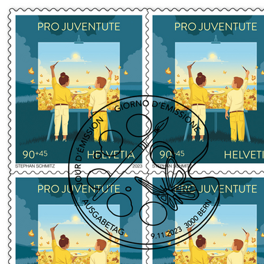 Francobolli CHF 0.90+0.45 «Bambini», Foglio da 10 francobolli Foglio «Pro Juventute - Coesione», autoadesiva, con annullo