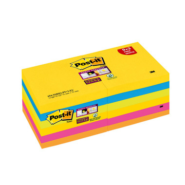 POST-IT Super Sticky Notes 76x76mm 654-SS-CARN-P8+4 Carnival 5 farben 12x90 Blatt