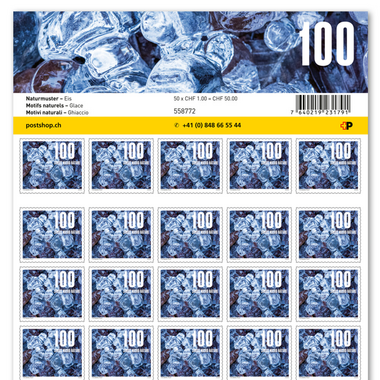 Timbres CHF 1.00 «Glace», Feuille de 50 timbres Feuille «Motifs naturels», autocollant, non oblitéré