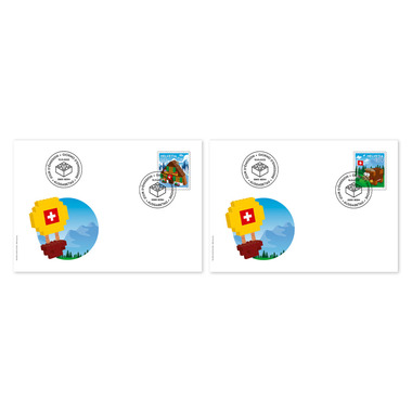 Ersttagsumschlag «LEGO» Einzelmarken (2 Marken, Taxwert CHF 2.00) auf 2 Ersttagsumschlägen (FDC) C6