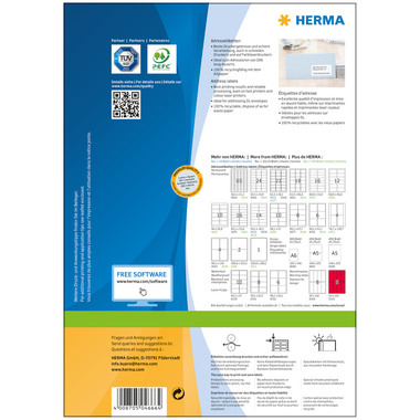HERMA Etiketten PREMIUM 88.9x46.6mm 4666 weiss,perm. 1200 St./100 Bl.