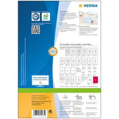 HERMA Étiquettes PREMIUM 63.5x46.6mm 4265 blanc,perm. 1800pcs./100flls.