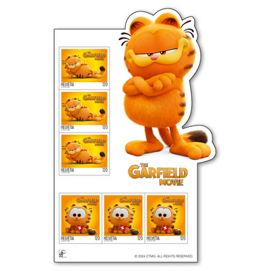 Timbres CHF 1.20 «Garfield», Feuille spéciale de 6 timbres Feuille «Garfield», autocollant, non oblitéré