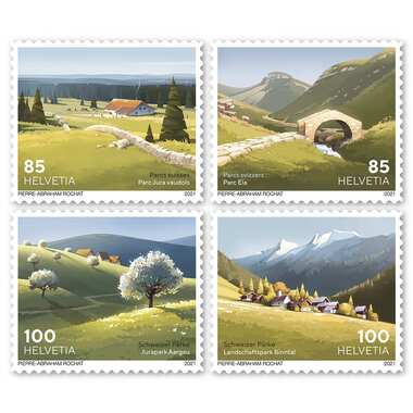 Timbres Série «Parcs suisses» Série (4 timbres, valeur d'affranchissement CHF 3.70), autocollant, non oblitéré