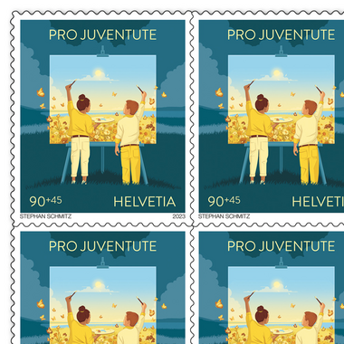 Timbres CHF 0.90+0.45 «Enfants», Feuille de 10 timbres Feuille «Pro Juventute - Cohésion», autocollant, non oblitéré