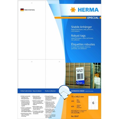 HERMA Anhänge-Etiketten 70x148,5mm 8047 weiss 600 Stück