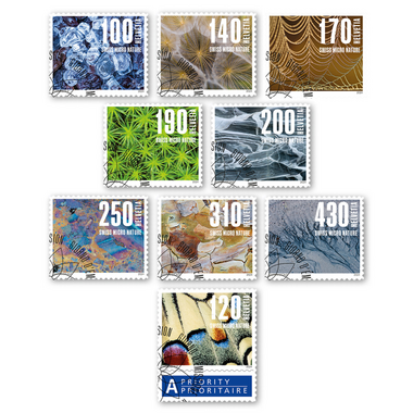 Stamps Series «Natural patterns» Set (9 stamps, postage value CHF 19.10), self-adhesive, cancelled