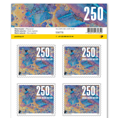 Stamps CHF 2.50 «Plant oil», Sheet with 10 stamps Sheet «Natural patterns», self-adhesive, mint