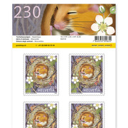 Briefmarken CHF 2.30 «Haselmaus», Bogen mit 10 Marken Bogen «Tierbehausungen», selbstklebend, ungestempelt