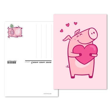 Glücksschwein, Vorfrankierte Glückwunschskarte «Herz» Vorfrankierte Glückwunschskarte «Herz» (Taxwert CHF 1.00)