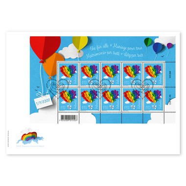 Enveloppe du jour d'émission «Mariage pour tous» Feuille miniature (10 timbres, valeur d'affranchissement CHF 11.00) sur enveloppe du jour d'émission (FDC) C5