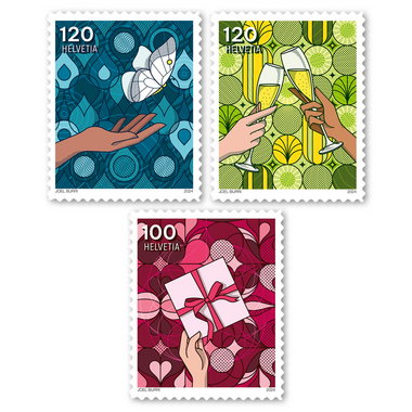 Briefmarken-Serie «Spezielle Anlässe» Serie (3 Marken, Taxwert CHF 3.40), selbstklebend, ungestempelt