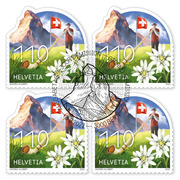 Quartina «Tipicamente svizzero» Quartina (4 francobolli, valore facciale CHF 4.40), autoadesiva, con annullo
