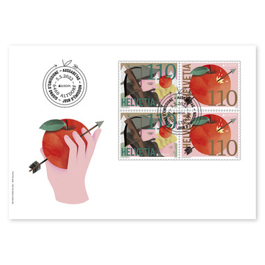 Busta primo giorno «EUROPA – Miti e leggende» Serie di quartine (4 francobolli, valore facciale CHF 4.40) su busta primo giorno (FDC) C6