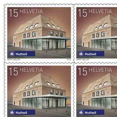 Timbres CHF 0.15 «Huttwil», Feuille de 10 timbres Feuille Gares suisses, autocollant, non oblitéré