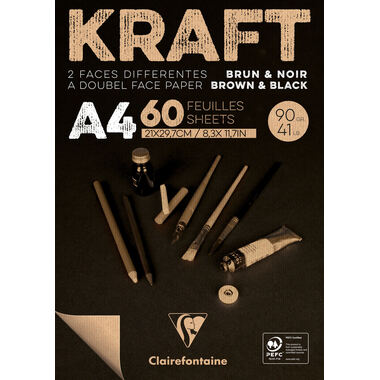 CLAIREFONTAINE Block Kraftpapier A4 975818C Braun/schwarz 60 Blatt