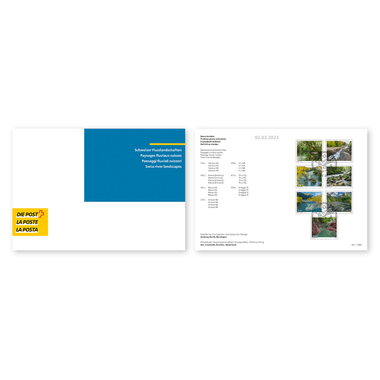 Folder/collection sheet «Swiss river landscapes» Set (7 stamps, postage value CHF 18.80) in folder/collection sheet, cancelled