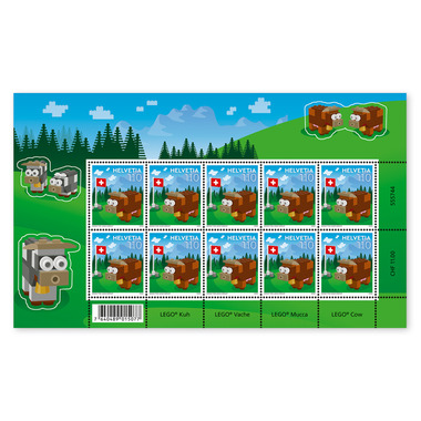 Francobolli CHF 1.10 «Mucca», Minifoglio da 10 francobolli Foglio «LEGO», autoadesivo, senza annullo, adesivi inclusi