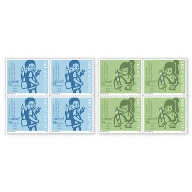 Serie di quartine «75 anni UNICEF» Serie di quartine (8 francobolli, valore facciale CHF 12.00), autodesiva, senza annullo