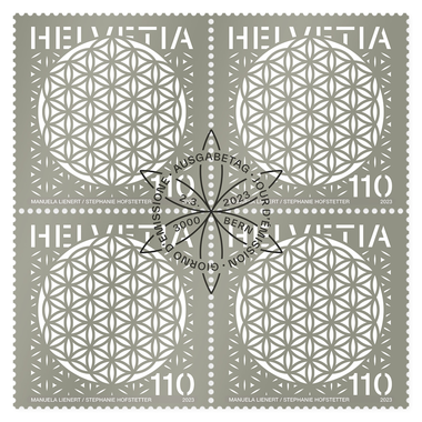 Bloc de quatre «Fleur de vie» Bloc de quatre (4 timbres, valeur d'affranchissement CHF 4.40), autocollant, oblitéré