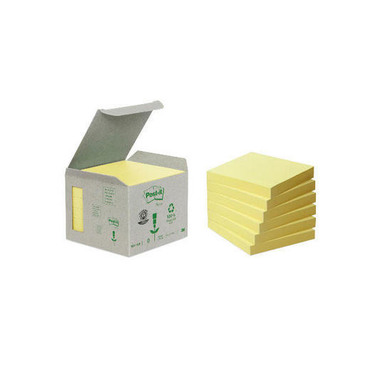 POST-IT Haftnotizen Recycling 76x76mm 654-1B gelb 6x100 Blatt