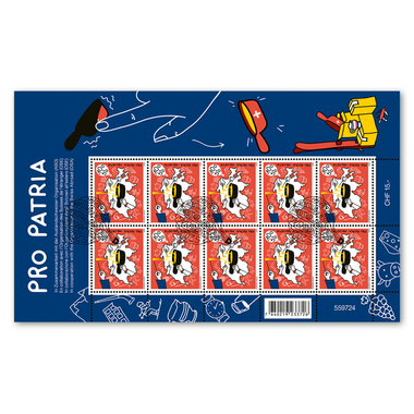 Francobolli CHF 1.00+0.50 «Legami culturali», Minifoglio da 10 francobolli Foglio «Pro Patria – La Quinta Svizzera», gommatura, con annullo