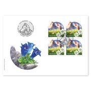 Enveloppe du jour d&#039;émission «Typiquement suisse» Bloc de quatre (4 timbres, valeur d&#039;affranchissement CHF 4.40) sur enveloppe du jour d&#039;émission (FDC) C6