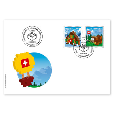 Enveloppe du jour d'émission «LEGO» Série (2 timbres, valeur d'affranchissement CHF 2.00) sur enveloppe du jour d'émission (FDC) C6