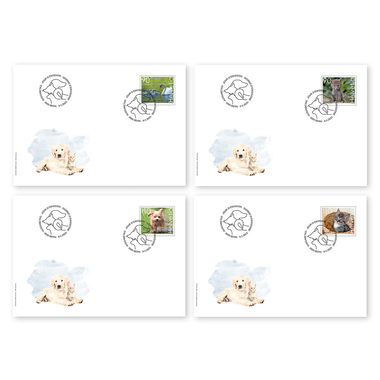 Enveloppe du jour d'émission «Animaux mignons» Timbres isolés (4 timbres, valeur d'affranchissement CHF 4.00) sur 4 enveloppes du jour d'émission (FDC) C6