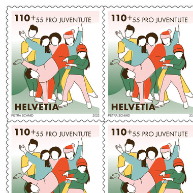 Timbres CHF 1.10+0.55 «Rencontres de jeunes», Feuille de 10 timbres Feuille «Pro Juventute - Rester en lien», autocollant, non oblitéré