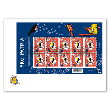 Enveloppe du jour d'émission «Pro Patria – La Cinquième Suisse» Feuille miniature «Liens culturels» (10 timbres, valeur d'affranchissement CHF 10.00+5.00) sur enveloppe du jour d'émission (FDC) C5