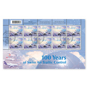 Timbres CHF 2.10 «100 ans du service de la sécurité aérienne suisse», Feuille miniature de 10 timbres Feuille «100 ans du service de la sécurité aérienne suisse», autocollant, oblitéré