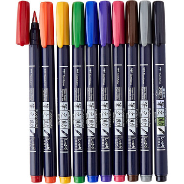 TOMBOW Penna di calligrafia set WS-BH-10P Fudenosuke, 10 colori
