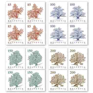 Set of blocks of four «Trees» Set of blocks of four (4 stamps, postage value CHF 21.40), gummed, mint