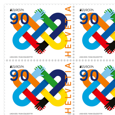 Francobolli CHF 0.90 «Nodo della pace», Foglio da 16 francobolli Foglio «EUROPA – La pace: il più grande valore dell’umanità», gommatura, senza annullo