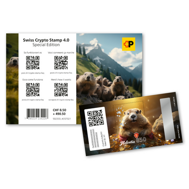 Crypto Stamp CHF 8.50+490.50 «Argent» Bloc spécial «Swiss Crypto Stamp 4.0», autocollant, non oblitéré