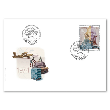 Busta primo giorno «Primo intervento del CSA» Francobollo singoli (1 francobollo, valore facciale CHF 1.90) su busta primo giorno (FDC) C6