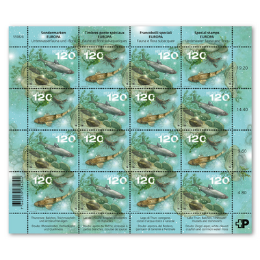 Francobolli CHF 1.20 «EUROPA – Fauna e flora subacquee», Foglio da 16 francobolli Foglio «EUROPA – Fauna e flora subacquee», gommatura, senza annullo